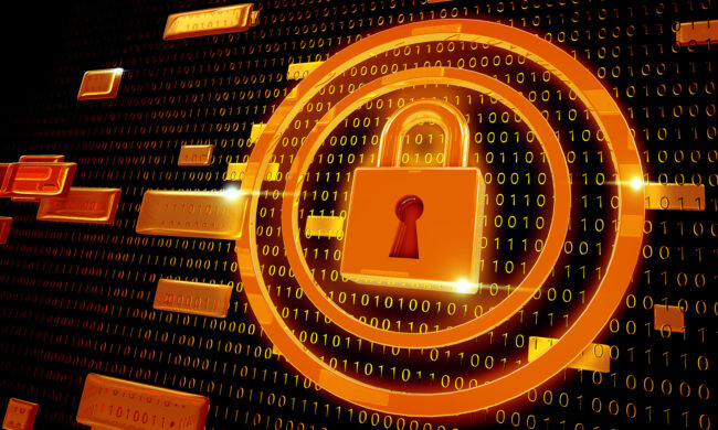 Padlock Security on Digital background Corporate Orange