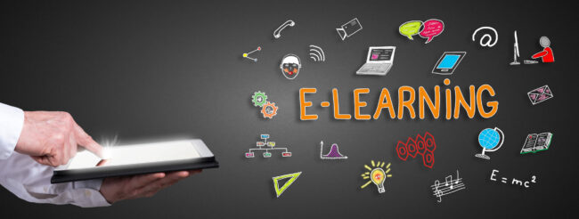 E-learning concept with man using a tablet