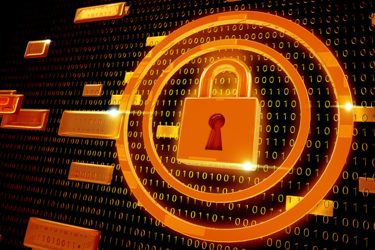 Padlock Security on Digital background Corporate Orange